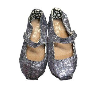 Toms Girls Toddler Size T 7 Mary Jane Shoes Silver Sparkle Glitter Holiday
